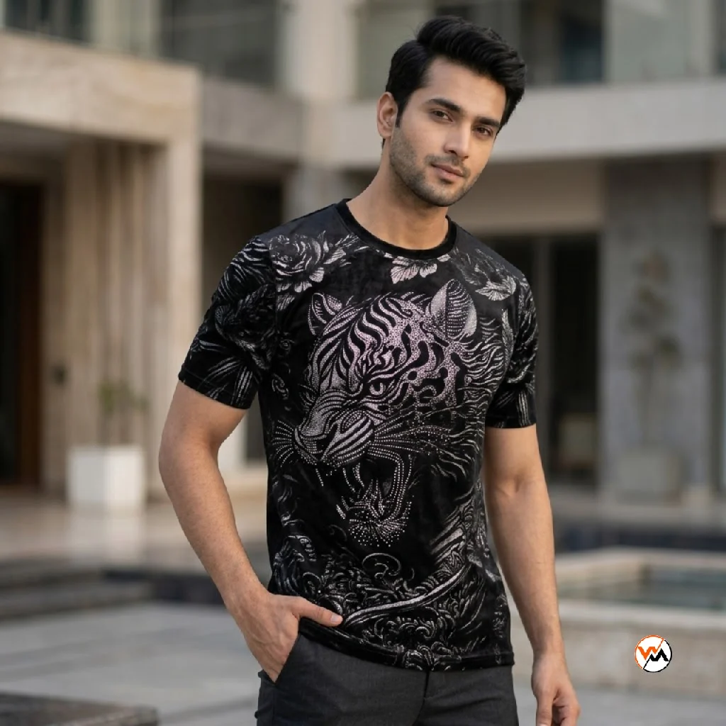 Men black t shirt with bold tiger print graphic for men – men black t shirt Men black t shirt with bold tiger print graphic for men – men black t shirt – photo 1