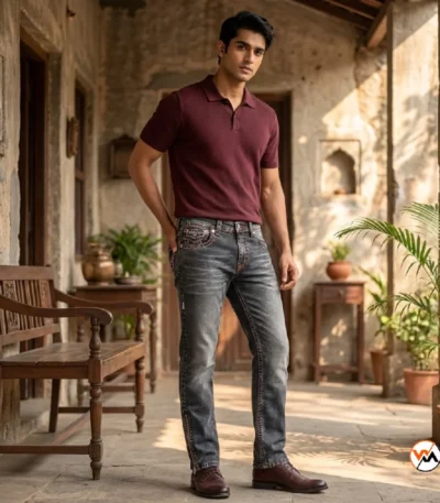 Men Classic Denim Jeans with Contrast Stitching and Ankle Zips – Men Classic Denim Jeans – photo 1