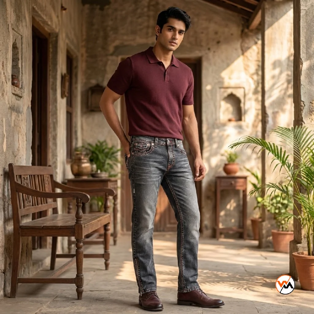 Men Classic Denim Jeans with Contrast Stitching and Ankle Zips – Men Classic Denim Jeans – photo 1