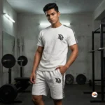 Men white co-ord set featuring an exclusive textured pattern and matching shorts – white co-ord set – photo 1