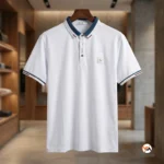 Men white polo t shirt for casual wear with contrast trim – white polo t shirt – photo 1