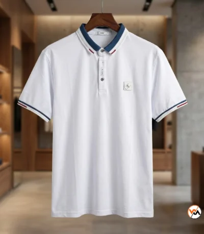 Men white polo t shirt for casual wear with contrast trim – white polo t shirt – photo 1
