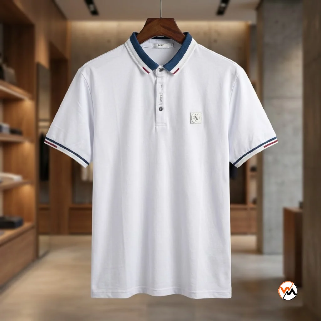 Men white polo t shirt for casual wear with contrast trim – white polo t shirt Men white polo t shirt for casual wear with contrast trim – white polo t shirt – photo 1
