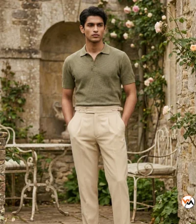Men's beige trousers bring an essential luxury look to modern wardrobes with tailored pleated styling. – beige trousers – photo 1