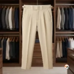 Men's beige trousers bring an essential luxury look to modern wardrobes with tailored pleated styling. – beige trousers – photo 2