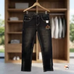 Mens black jeans featuring a distinctive front graphic and contrast topstitching for an elite style statement – mens black jeans – photo 2