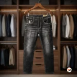 Mens black jeans with slim fit and faded denim style for daily wear – mens black jeans – photo 2