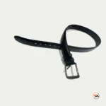 Mens black leather belt with metal buckle - Exclusive accessory – mens black leather belt – photo 1