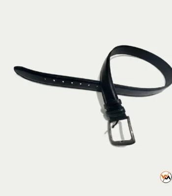 Mens black leather belt with metal buckle - Exclusive accessory – mens black leather belt – photo 1