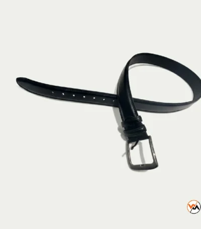 Mens black leather belt with metal buckle - Exclusive accessory – mens black leather belt – photo 1