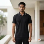Mens black polo shirt featuring a contrast collar for a refined look – mens black polo shirt – photo 1