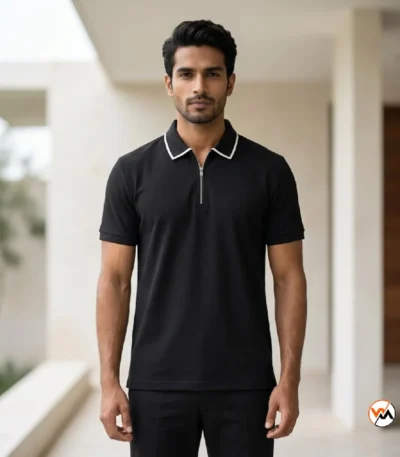 Mens black polo shirt featuring a contrast collar for a refined look – mens black polo shirt – photo 1