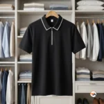 Mens black polo shirt featuring a contrast collar for a refined look – mens black polo shirt – photo 2