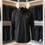 Mens black shirt featuring an exclusive embroidered monogram and classic long sleeves – mens black shirt – photo 2