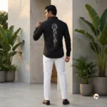 Mens black shirt featuring an exclusive embroidered monogram and classic long sleeves – mens black shirt – photo 3