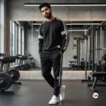 Mens black tracksuit featuring an exclusive activewear design with contrast stripes – mens black tracksuit – photo 1