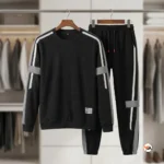 Mens black tracksuit featuring an exclusive activewear design with contrast stripes – mens black tracksuit – photo 2