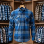 Mens blue flannel shirt featuring an iconic checked pattern and dual chest pockets – blue flannel shirt – photo 2