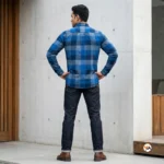 Mens blue flannel shirt featuring an iconic checked pattern and dual chest pockets – blue flannel shirt – photo 3
