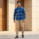 Mens blue flannel shirt featuring an iconic checked pattern and dual chest pockets – blue flannel shirt – photo 4