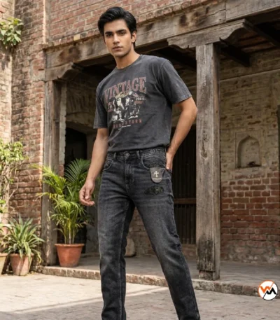 Mens Charcoal Black Slim Fit Jeans Ultimate Vintage Style – mens charcoal black jeans – photo 1