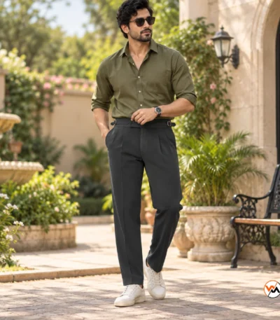 Mens Charcoal Trousers - Iconic Pleated Fit – Mens Charcoal Trousers – photo 1