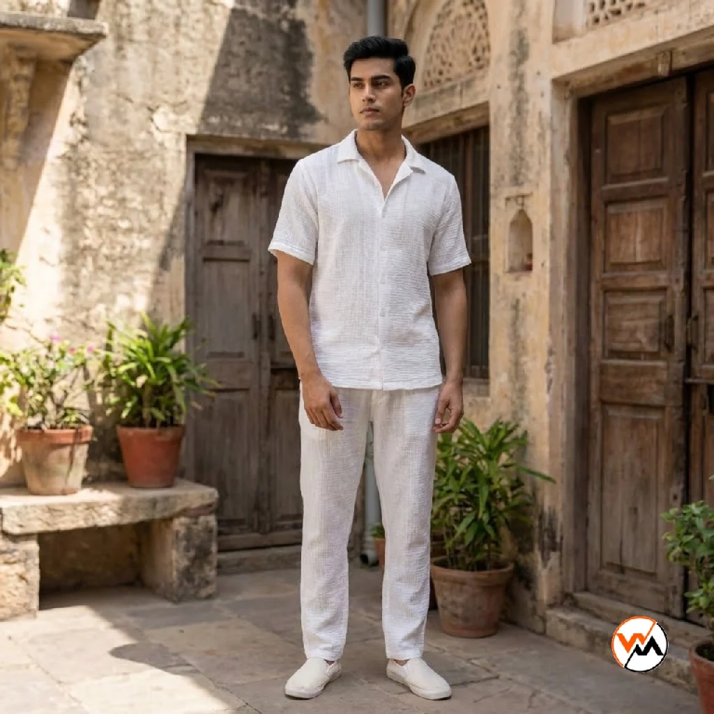 Mens Co-ord Set Luxurious White Casual Wear – Mens Co-ord Set – photo 1