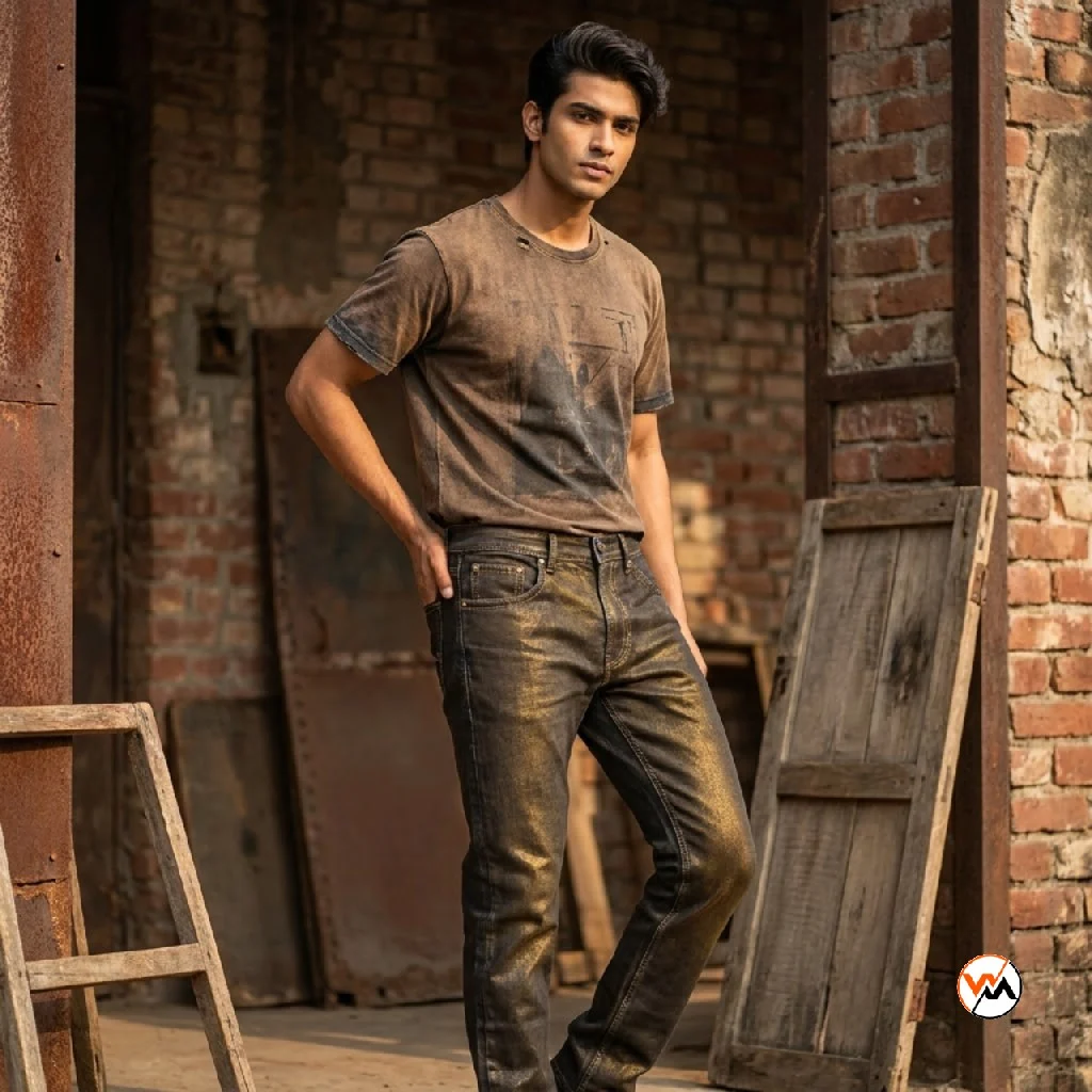 Mens golden jeans featuring a unique metallic sheen finish – golden jeans – photo 1