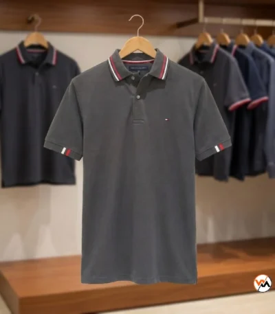 Mens grey polo t shirt in an essential classic style – grey polo t shirt – photo 1