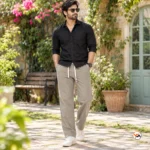 Mens Linen Trousers Essential Casual Grey Pants – Mens Linen Trousers – photo 1