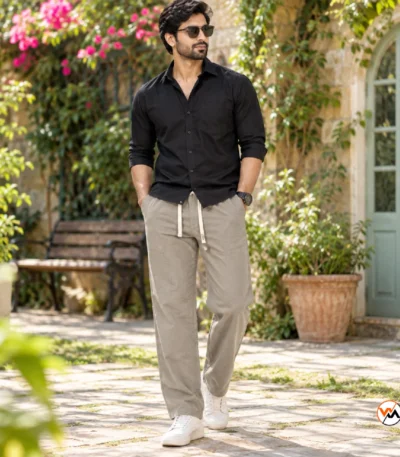 Mens Linen Trousers Essential Casual Grey Pants – Mens Linen Trousers – photo 1