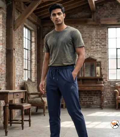 Mens navy blue track pants featuring signature athletic styling – navy blue track pants – photo 1