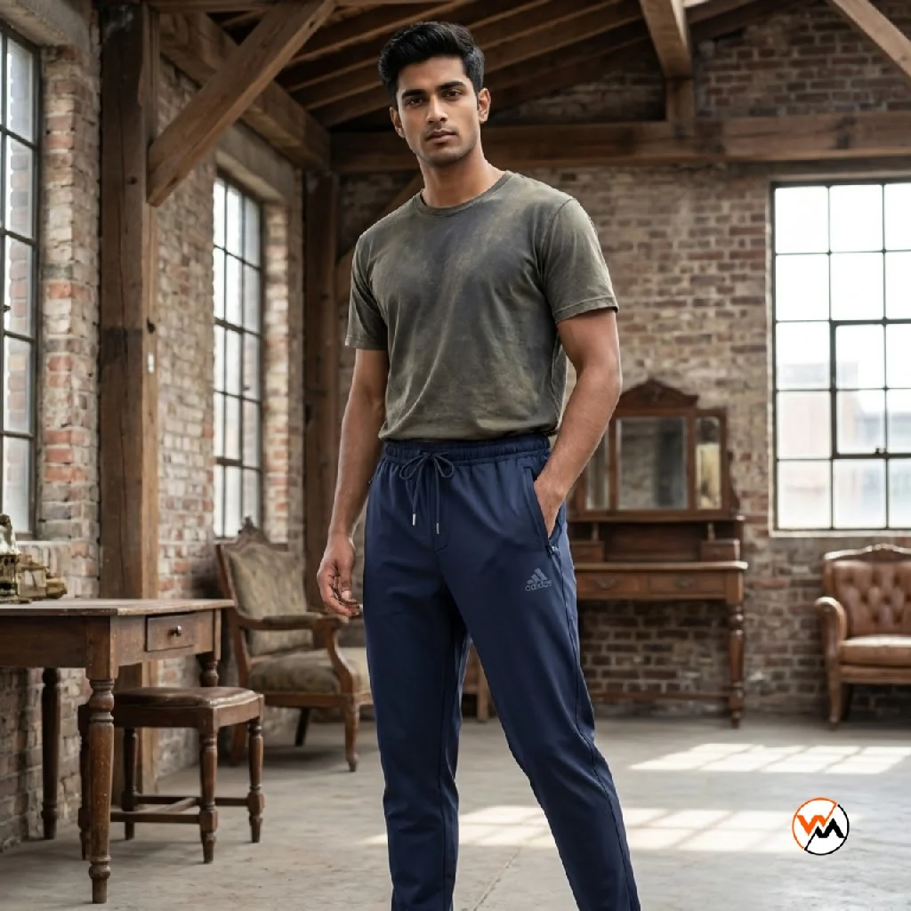 Mens navy blue track pants featuring signature athletic styling – navy blue track pants – photo 1