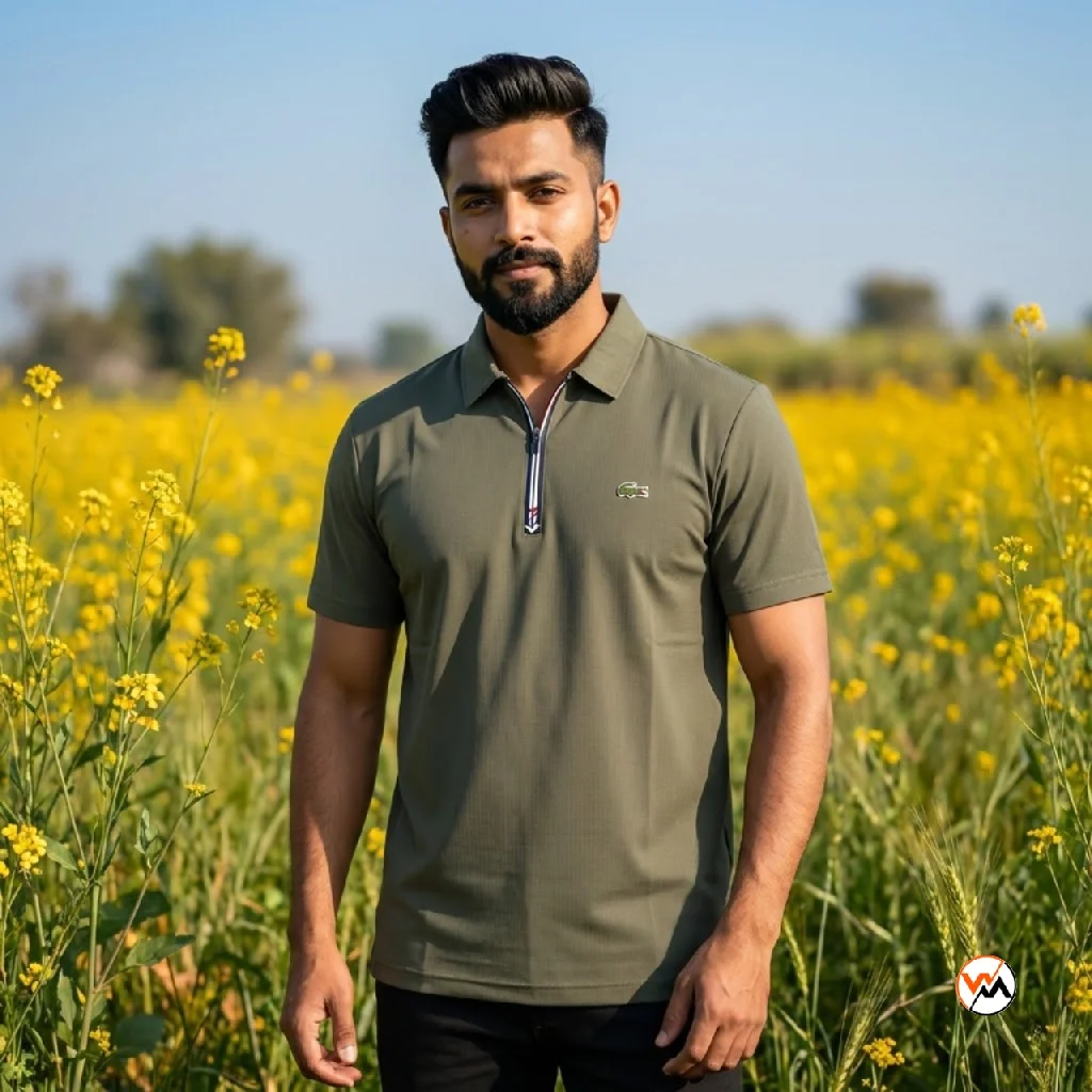 Mens olive green zipper polo t shirt with classic collar – zipper polo t shirt Mens olive green zipper polo t-shirt with classic collar – zipper polo t-shirt – photo 1