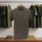 Mens olive green zipper polo t-shirt with classic collar – zipper polo t-shirt – photo 2