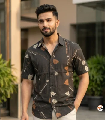 Mens Printed Casual Shirt Featuring An Exclusive Floral Botanical Print – mens printed casual shirt – photo 1