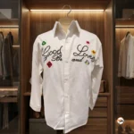 NEW MIU Exclusive Mens White Printed Shirt With Embroidery – Mens White Printed Shirt – photo 2