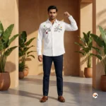 NEW MIU Exclusive Mens White Printed Shirt With Embroidery – Mens White Printed Shirt – photo 4