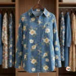 NEW MIU Floral denim shirt for women with classic lapel collar – Floral denim shirt – photo 1