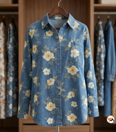 NEW MIU Floral denim shirt for women with classic lapel collar – Floral denim shirt – photo 1