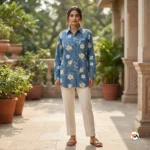 NEW MIU Floral denim shirt for women with classic lapel collar – Floral denim shirt – photo 3