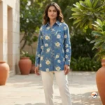 NEW MIU Floral denim shirt for women with classic lapel collar – Floral denim shirt – photo 4