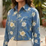 NEW MIU Floral denim shirt for women with classic lapel collar – Floral denim shirt – photo 6
