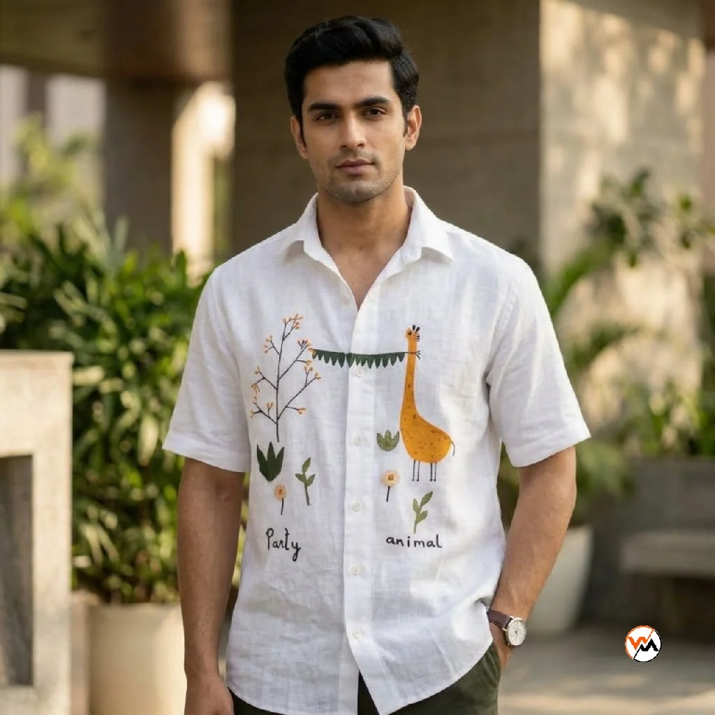 Party Animal Mens Shirt - Exclusive White Linen Casual Top – Mens Shirt – photo 1