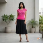 Pink lace top for women featuring crystal embellishments and short sleeves – pink lace top – photo 1