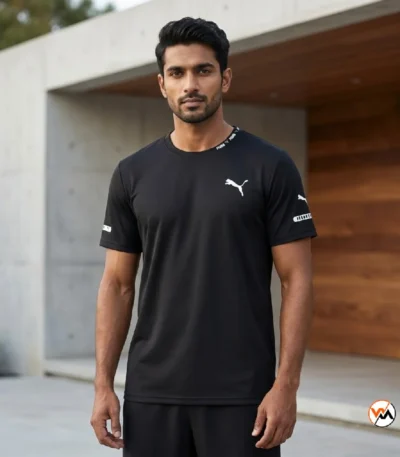 Puma black t shirt for men with contrast white branding and crew neckline – black t shirt – photo 1