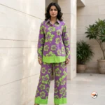 Purple co-ord set featuring an exclusive floral print design for women – purple co-ord set – photo 1