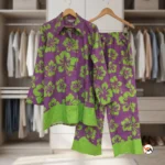 Purple co-ord set featuring an exclusive floral print design for women – purple co-ord set – photo 2
