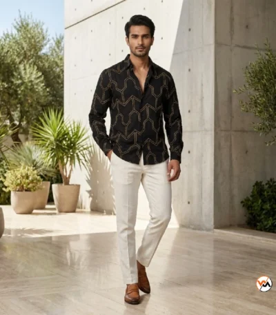 Ultimate Black Printed Shirt for Men with Geometric Pattern – printed shirt for men – photo 1