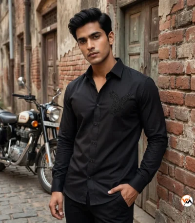 Ultimate Black Shirt For Men With Embroidered Eagle – Black Shirt For Men – photo 1